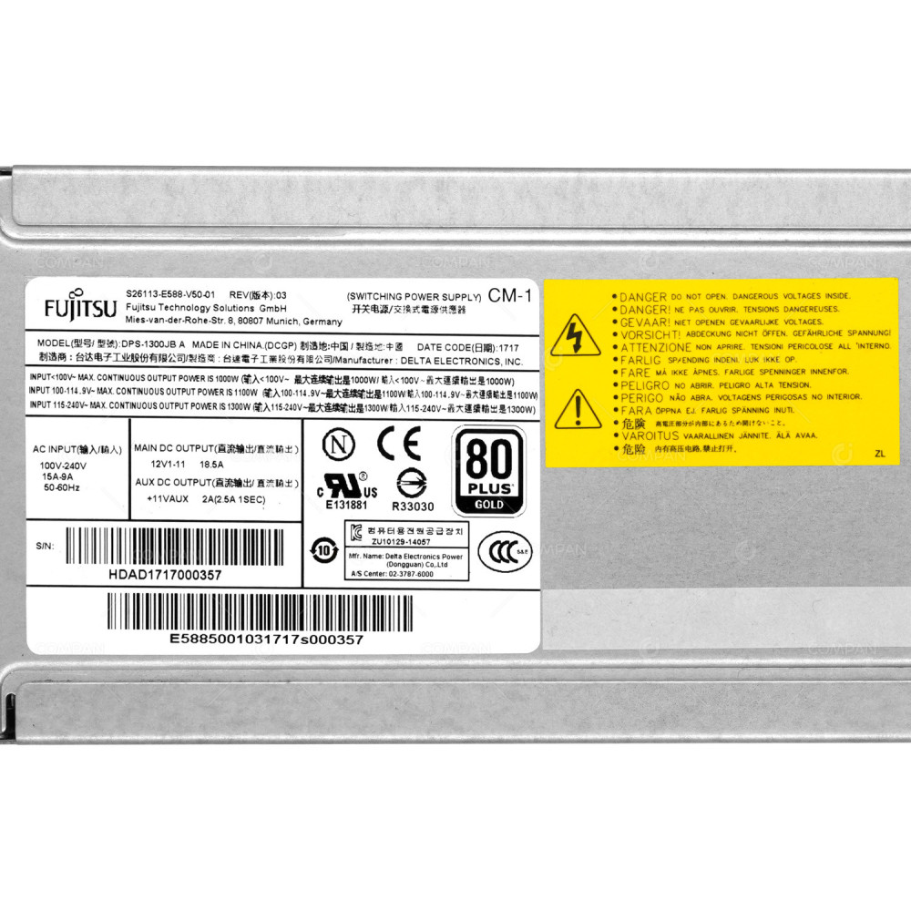 S26113-E588-V50 FUJITSU 1300W 80 PLUS GOLD PSU FOR CELSIUS R940POWER S26113-E588-V50-01, DPS-1300JB